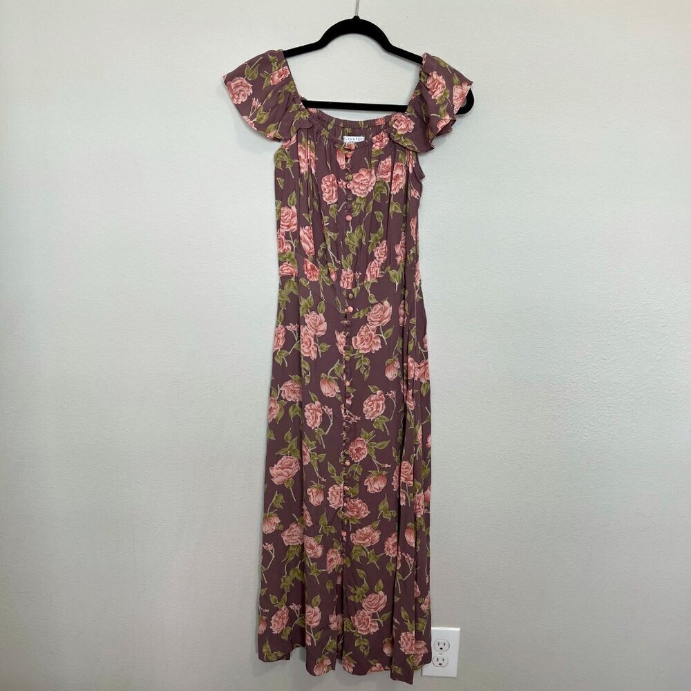Flynn Skye Tori Midi Dress Size Medium In Mauve Blossums - Picture 3 of 6